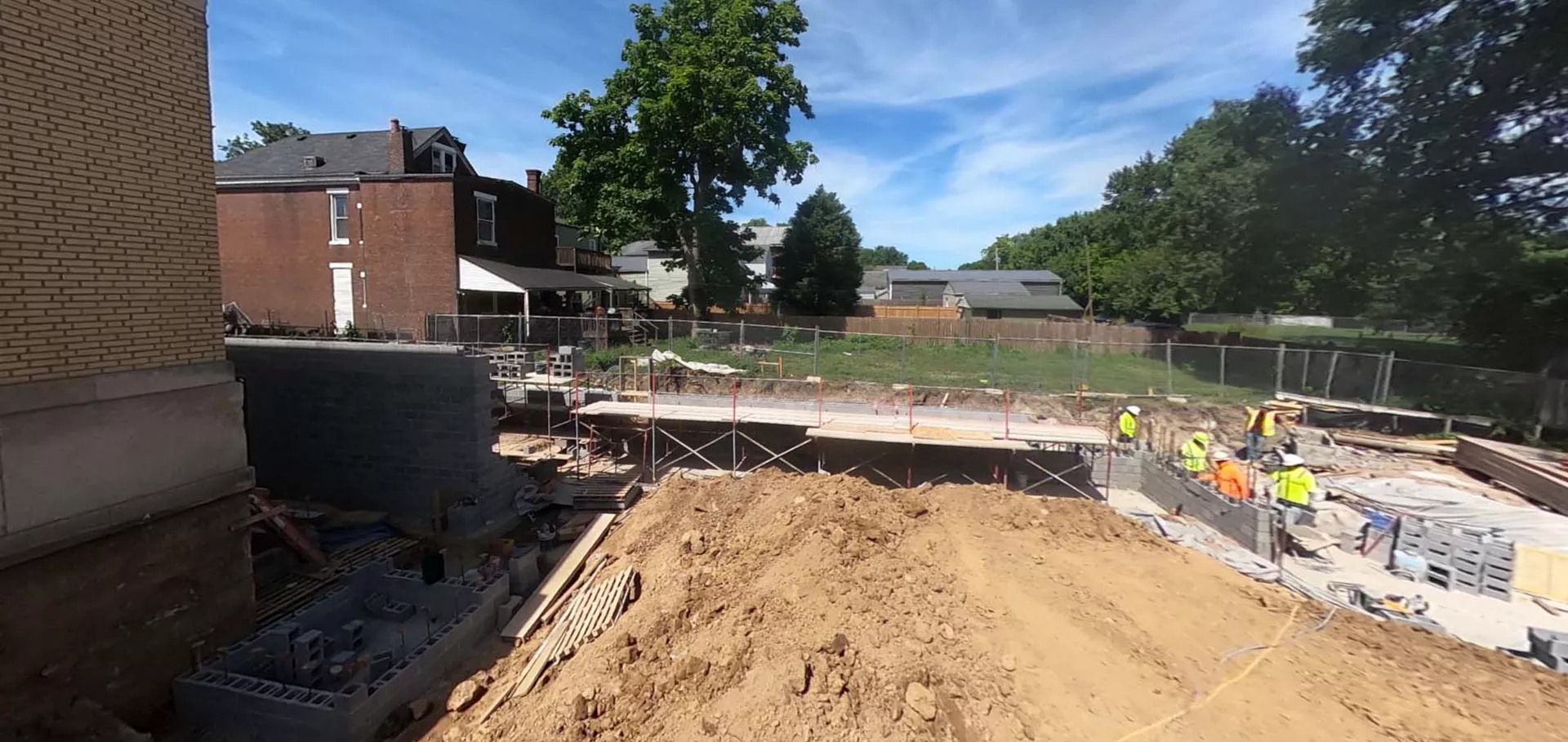 New addition foundations and rear wall construction