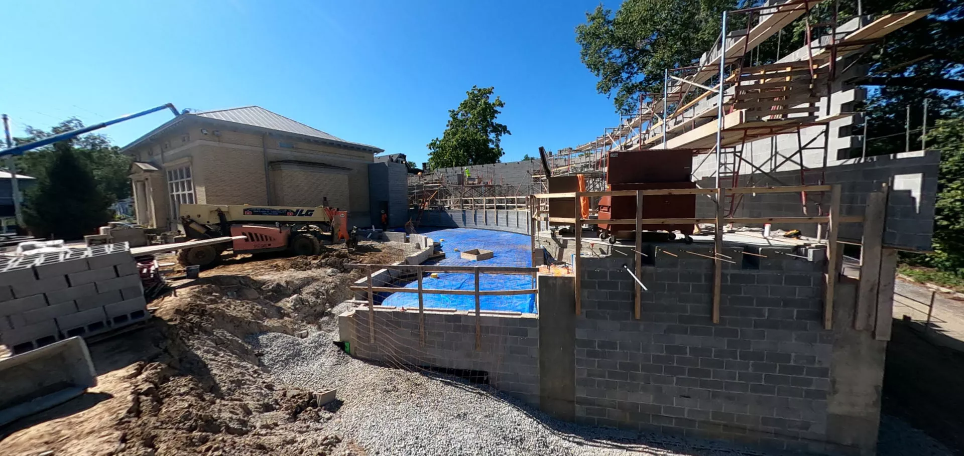 Angled view of wall construction